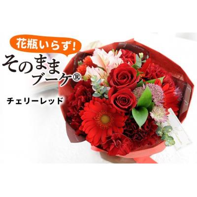 ふるさと納税 徳島市 【水換え・花瓶のいらない花束】そのままブーケ チェリーレッド　スタンディングブーケ【FP005】
