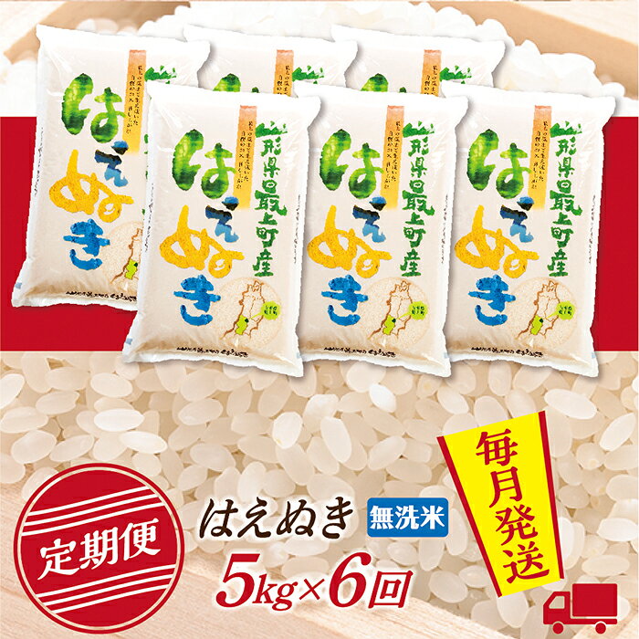 【ふるさと納税】【定期便】【無洗米】令和8年産予約 山形県産 はえぬき 5kg (5kg×1) 6回配送　【初回R9年1月発送】