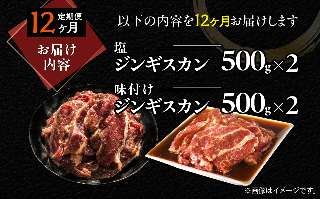 【12ヶ月定期便】塩ジンギスカン500g×2 味付けジンギスカン500g×2 セット MROA307