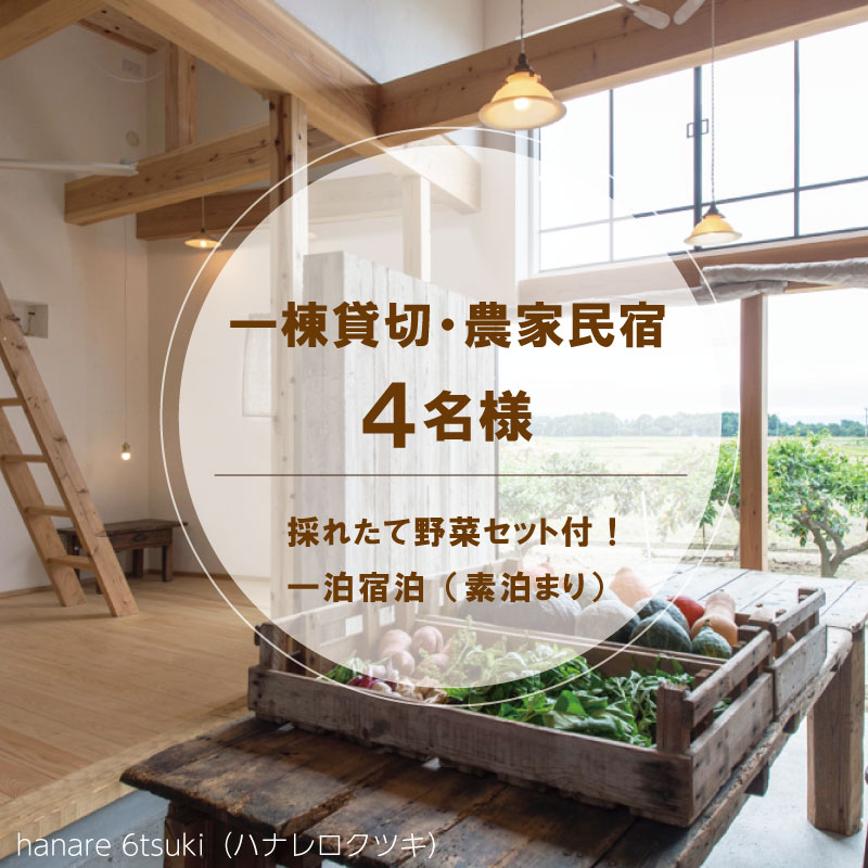 【ふるさと納税】 一棟貸切 農家民宿 ( 4名様 ） 採れたて 野菜セット付！！「 hanare 6tsuki (ハナレロクツキ） 一泊宿泊 (素泊まり）六月農園 旅行 休暇 観光 宿泊券 お出かけ 農家 民宿 貸し切り 子供 子ども のんびり 暖炉 自炊 薪ストーブ 田舎暮らし 田舎体験 C2