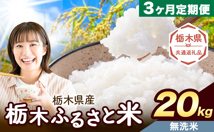【3ヶ月定期便】栃木 ふるさと米 無洗米 20kg (5kg×4袋)《お申込み翌月から出荷》栃木県 野木町 米 国産 お米 おこめ お弁当 おにぎり【栃木県共通返礼品】