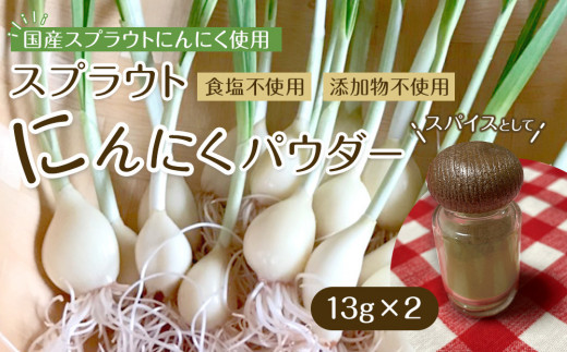 
            スプラウトにんにくパウダー13g×2 　国産スプラウトにんにく使用
          