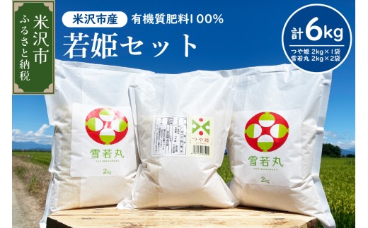 【先行予約】令和8年産 2026年12月発送分 若姫セット 計 6kg 〔 つや姫 2kg × 1袋 雪若丸 2kg × 2袋 計 3袋 〕 農家直送 2026年産 ブランド米