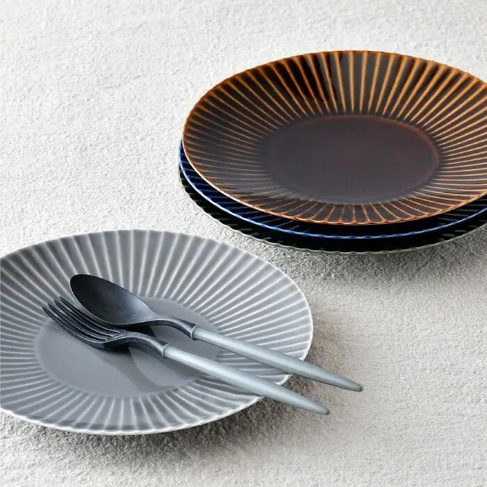 【波佐見焼】しのぎ 大皿4枚セット(瑠璃・グレー・アメ・緑) 食器 プレート【一龍陶苑】[CC80] 波佐見焼