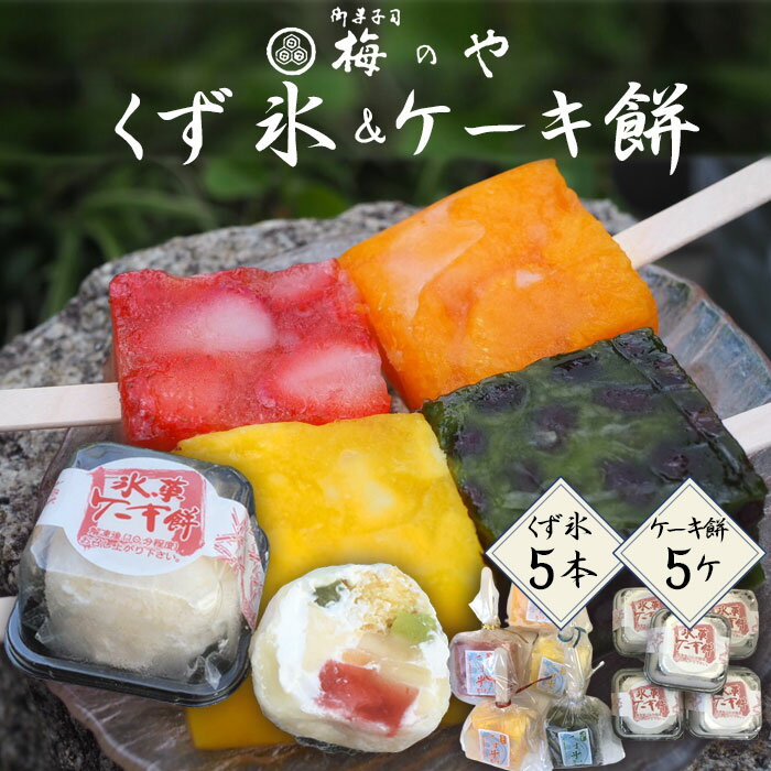【ふるさと納税】くず氷　5本、ケーキ餅　5ケ入り ／ お餅 ケーキ フルーツケーキ くず氷 氷菓子 冷菓 涼菓 アイス スイーツ お菓子 デザート フルーツ 氷 和菓子 冷たい 果物 練乳いちご 抹茶大納言 みかん パイン セット 送料無料 愛知県 No.037