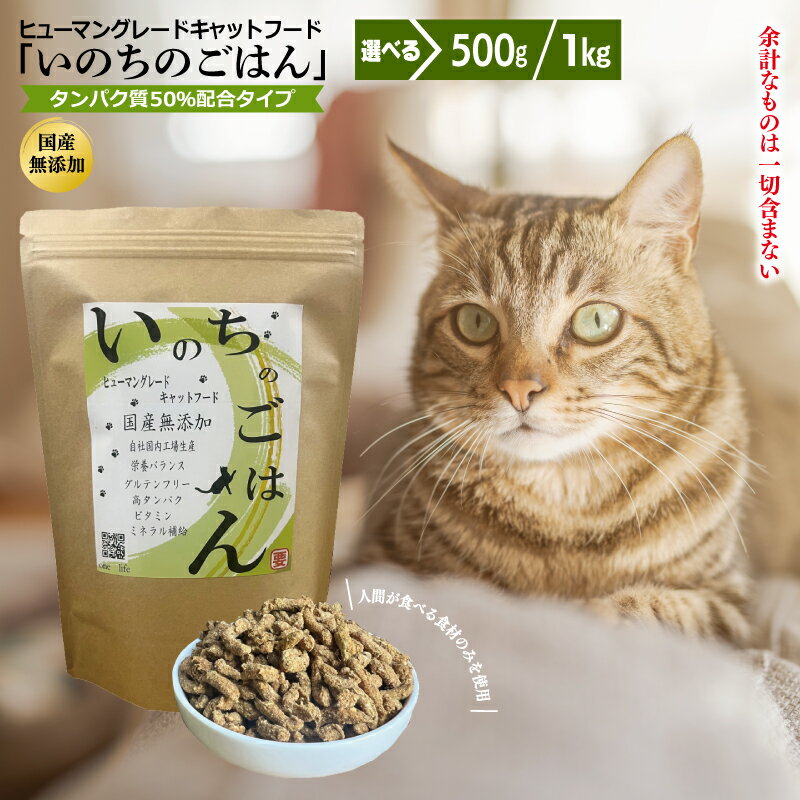 【ふるさと納税】国産 無添加 キャットフード 500g / 1kg いのちのごはん 厳選 ヒューマングレード 栄養バランス たんぱく質 50%配合 ビタミン ミネラル ペットフード ペット ペット用品 猫 cat 大阪府 泉佐野市 お取り寄せ 送料無料