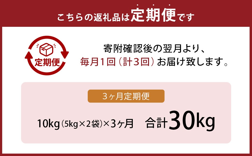 【3ヶ月定期便】 精米 食味鑑定士厳選夢つくし 10kg（5kg×2袋）×3回 計30kg