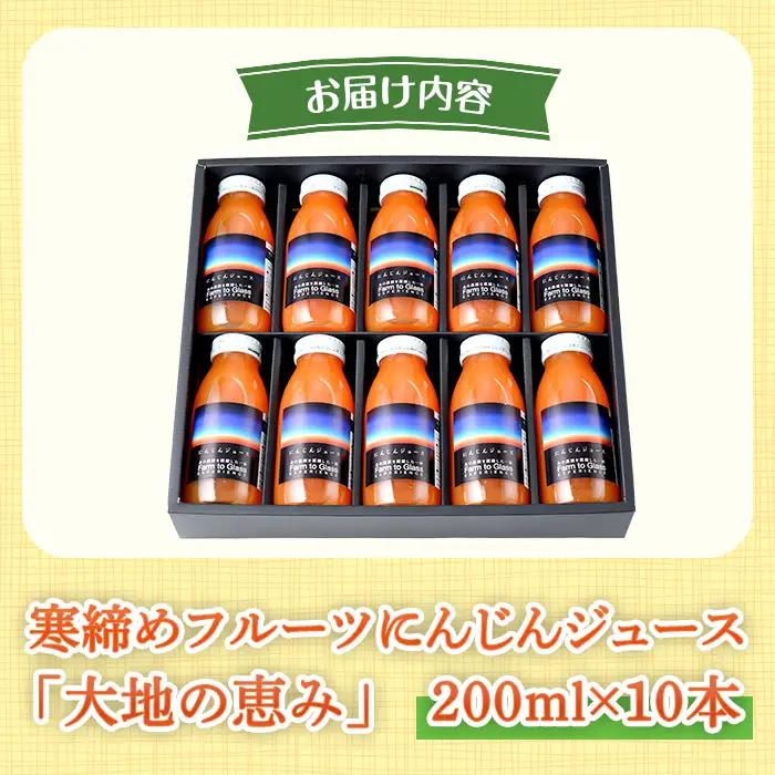 寒締めフルーツ にんじんジュース ～大地の恵み～ 200ml 10本入り ニンジン にんじん 有機野菜 有機 オーガニック JAS ジュース 常温 常温保存 贈答 ギフト 詰め合わせ 【株式会社レイン