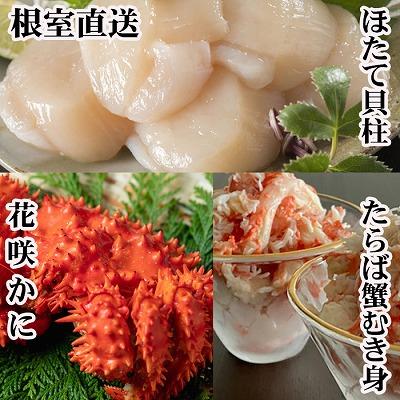 ふるさと納税 根室市 花咲カニ2尾、タラバガニむき身300g、ホタテ貝柱500g F-70006