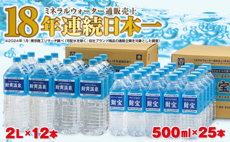 A1-22516／天然アルカリ温泉水 財寶温泉 2L×12本+500ml×25本