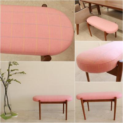 ふるさと納税 大川市 bolo stool Round S ベンチ 【ピンク×チェック/ウォールナット/幅78cm】 |  | 01