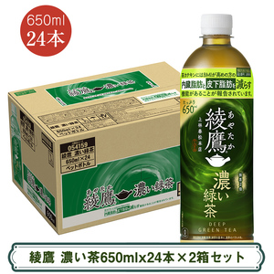 綾鷹 濃い茶650mlx24本×2箱セット ＜配送不可地域：北海道・九州・沖縄・離島＞ | コカ・コーラ ペットボトル 1ケース(24本) お茶 緑茶 日本茶 グリーンティー 飲料 ドリンク【コカ・コーラ 日常使い 防災  海老名市 】