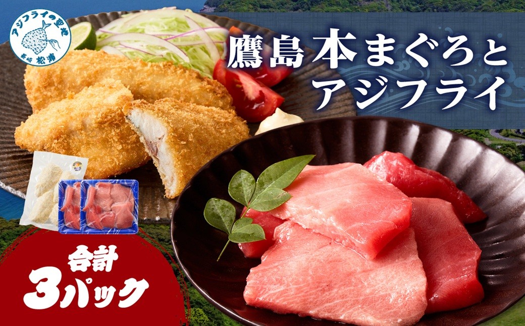 
                  鷹島産本まぐろ 食べきりサイズ(80g×2p)とアジフライのセット(4枚×1p) ( 本まぐろ マグロ 鷹島産本まぐろ アジフライ あじ フィレタイプ ) 【134-0013】
                