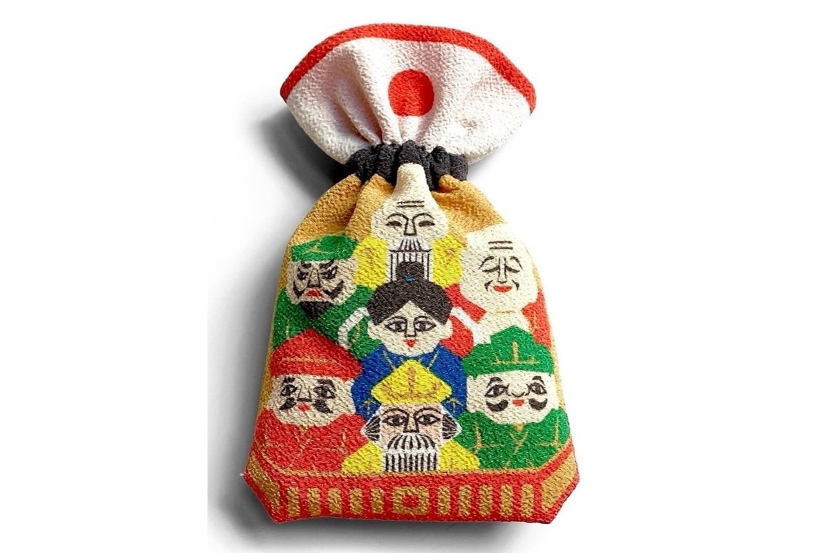 丹後ちりめん 祭巾着 しちふくじん サイズ：約22cm×13cm