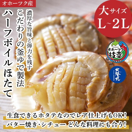 【ふるさと納税】ハーフボイルホタテ［L～2L］大サイズ1kg（16～25個）オホーツク産［北隆丸］【 ほたて 帆立 ホタテ 魚貝類 魚介類 海鮮 大粒 ボイル 生 冷凍 加工食品 北海道 オホーツク 枝幸 】