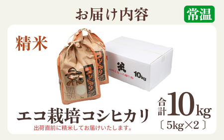 【先行予約】【令和6年産】エコ栽培コシヒカリ 白米10kg（5kg×2） ／ 高品質 鮮度抜群 福井県産 こしひかり 新米 ※2024年10月上旬より準備出来次第発送