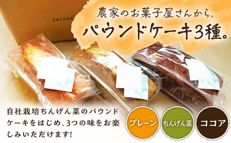 【3回定期便】自家製野菜も使用 パウンドケーキ 3種セット ( チンゲン菜 ココア プレーン ) /おかわりのうえん[UDD010] お菓子 ケーキ 焼き菓子 パウンドケーキ パウンドケーキ3種 チン