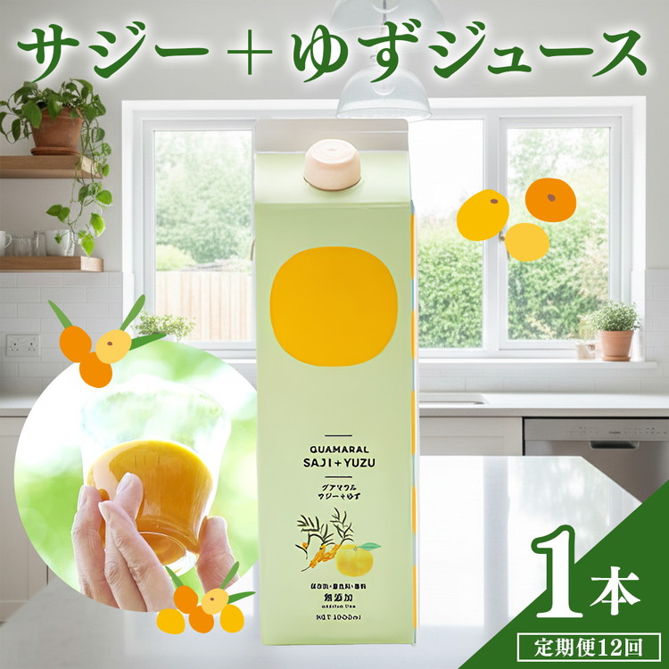 【定期便】 サジージュース+ゆず 1000ml×毎月1本 12ヶ月コース サジー シーベリー 沙棘 グアマラル 健康ドリンク 健康 美容 栄養 果汁 鉄分補給 栄養補給 健康食品_DX10