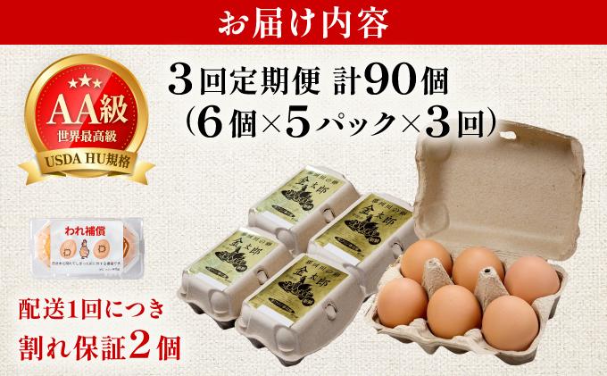 ＜定期便・全3回＞鮮度AA級の世界最高ランク！金太郎卵 平飼い たまご 30個（6個×5パック） 30個/定期便・全3回