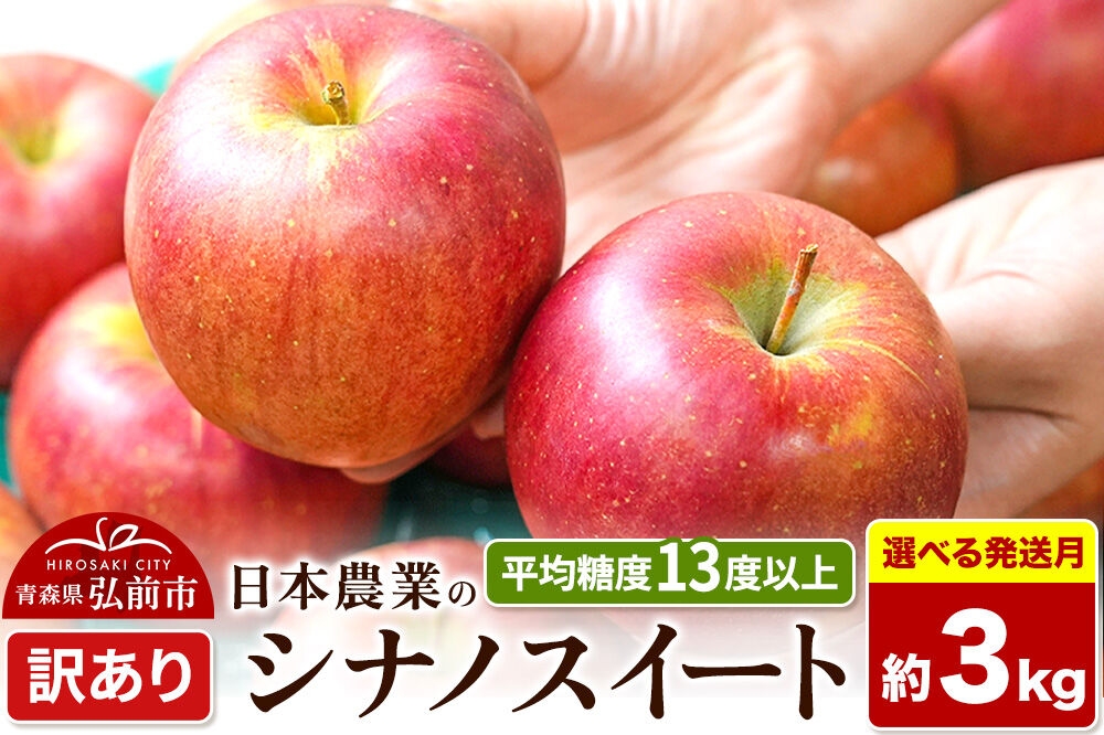
                  りんご【選べる 26年11月～27年3月 発送】シナノスイート【訳あり】約3kg 平均糖度13度以上 青森県 弘前市 果物 フルーツ 林檎 リンゴ くだもの 不揃い 規格外 [先行予約 家庭用 産地直送 アップル 青森県 弘前市] [u9]
                