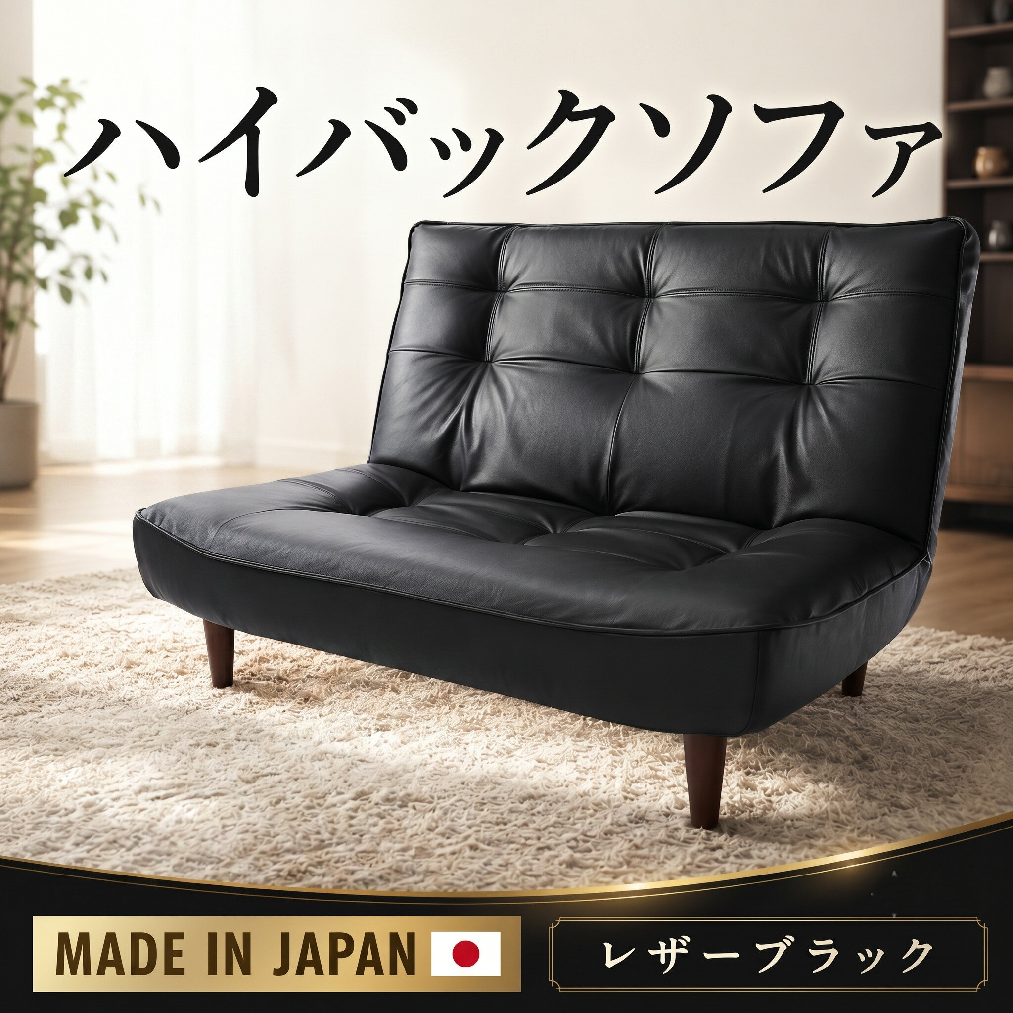 【ふるさと納税】和楽ハイバックソファ2P　A40PVCレザーブラック ／ ハイバックソファ 2人掛け ソファ 家具 インテリア 快適座り心地 ポケットコイル リラックス リビング家具 コンパクト おしゃれ ブラック PVCレザー リビングソファ くつろぎ ごろ寝 フロアチェア 厚木市