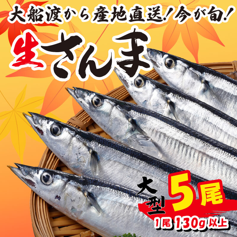 【ふるさと納税】 さんま 大型5尾 冷蔵 期間限定 [発送:2026年9月〜2026年11月下旬頃まで] 冷蔵 生さんま 新鮮 鮮度 産地直送 さんま祭り サンマ祭り 肴 簡単 簡単調理 ごはん おかず 三陸 岩手 大船渡市 サンマ 秋刀魚 生 被災 震災 支援 応援 鎌田水産