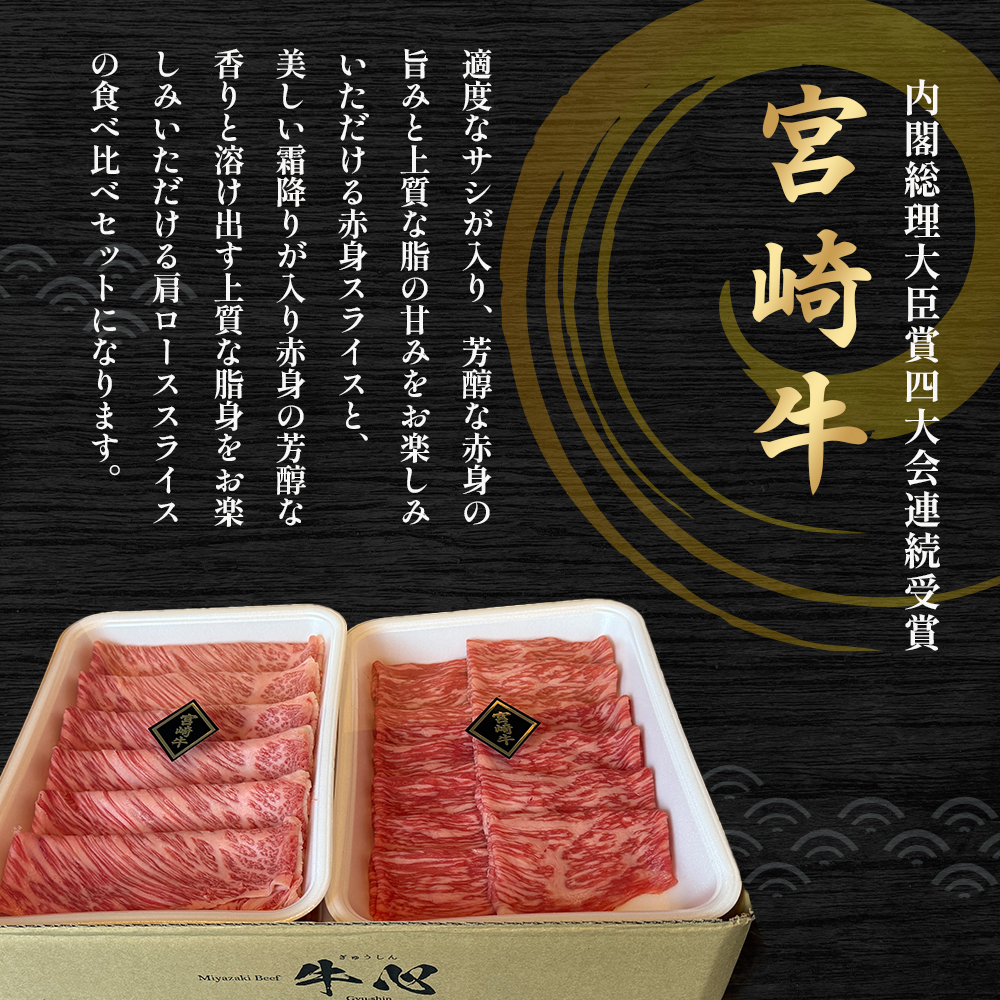 【A4等級以上】宮崎牛赤身・ローススライス食べ比べ 1.6kg 黒毛和牛 牛肉 赤身 すき焼き 内閣総理大臣賞4大会連続受賞