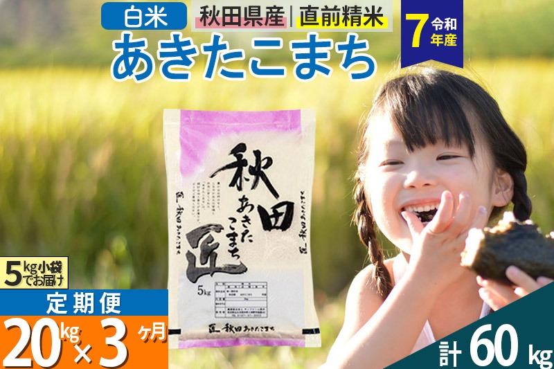 【白米】＜令和7年産＞ 《定期便3ヶ月》秋田県産 あきたこまち 20kg (5kg×4袋)×3回 20キロ お米 匠 |02_snk-010803s