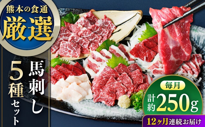 
                  【全12回定期便】馬刺し 5種 盛り合わせセット 5人前 約250g 熊本直送【株式会社Foody’s】 [AYAT034]
                