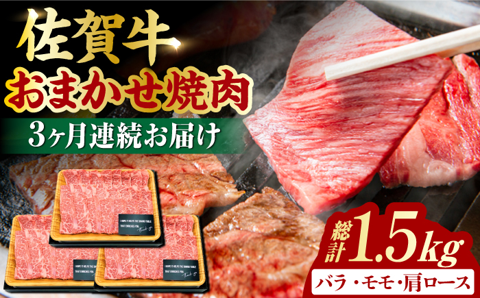 
【3回定期便】 艶さし！ 佐賀牛 焼肉用 計1.5kg （500g×3回） ※バラ・肩ロース・モモのいずれかの部位※ 吉野ヶ里町 [FDB033]
