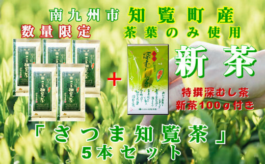 129-02-1 【知覧茶新茶祭り】【期間限定･増量】知覧茶園の深むし茶「さつま知覧茶」5本セット 特撰深むし茶100g付