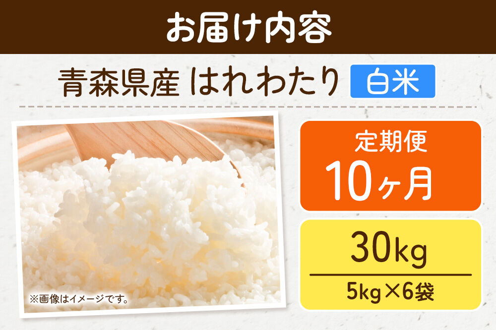 《定期便10ヶ月》米 はれわたり【白米】30kg（5kg×6袋）特A 青森県弘前市産 [米 定期便 はれわたり 白米 精米 ブランド米 青森県 弘前市産]