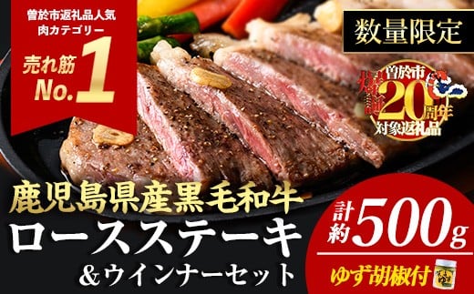 ＜2枚・計約500g＋ウインナー2袋＞4等級以上！鹿児島県産黒毛和牛ロースステーキ2枚セット 黒毛和牛 ステーキ 冷凍【ナンチク】B1-01-v04