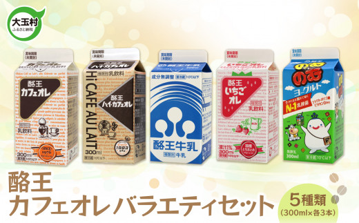 
酪王カフェオレ バラエティ 15本セット5種類（300ml×各3本）　カフェオレ セット バラエティ いちご ヨーグルト【01133】
