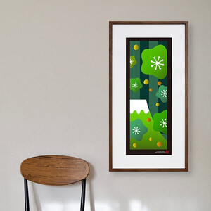 【絵画】 和紙アート 「富士と桜（緑）」 額装サイズ 300mmx600mm 阿波紙 【 ピエゾグラフ 和紙 額入り 額縁付 アート インテリア 現代版画 絵画 版画 贈り物 贈答 プレゼント ギフト