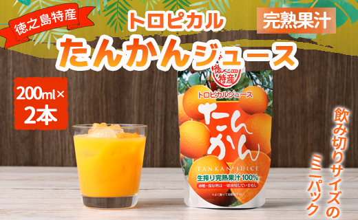 天城町産 生搾り完熟果汁100％ 宝果樹園 ミニタンカンジュース 2本セット（200ml×2本） 合計約400ml タンカン 果汁飲料 たんかん 果汁100％ ジュース 飲み物 ドリンク 果物 くだも