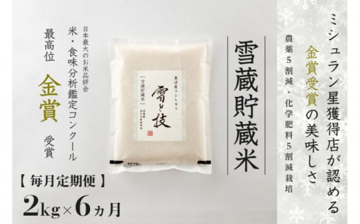 【定期便 6ヶ月】雪蔵貯蔵米 魚沼産コシヒカリ 雪と技 2kg( 1kg×2袋)×6回 令和7年産 特別栽培米 金賞受賞 | 米 お米 新潟 魚沼 魚沼産こしひかり コメ おこめ 白米 精米 定期 新潟県 津南町 藤ノ木株式会社