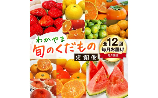 わかやま旬のくだもの定期便　全12回【Ｓ】（配送日時指定不可）※北海道・沖縄・離島への配送不可 / 定期便 フルーツ みかん いちご イチゴ セミノール 河内晩柑 カラマンダリン すいか 桃 ジュース みかん 柿 みかん 12回