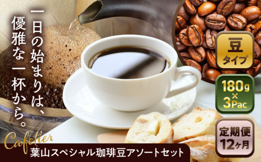 【全12回定期便】【コーヒー豆】葉山スペシャル珈琲豆アソートセット 3パック入り ／ コーヒー豆 詰め合わせ 神奈川県 特産品 コーヒー ブラジル インドネシア コロンビア エチオピア【Cafetier】 [ASAD023]
