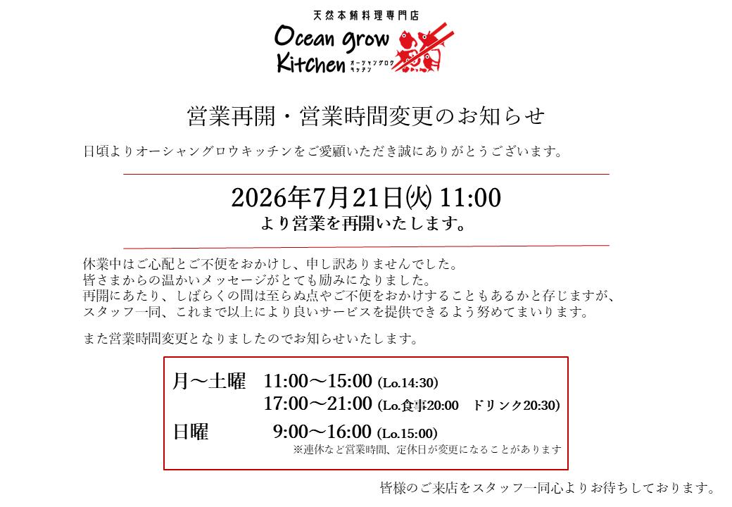 oceangrow kitchen お食事券（天然本鮪寿司7貫＋手巻き） 1名様分　M007-017-01
