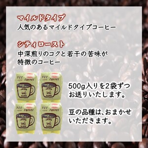 手焼きコーヒー 粉 マイルドタイプ＆シティーロースト セット 各2袋×500g 合計4袋 挽きたて 煎りたて 直火焙煎 天日干し 直火赤外線 おすすめ コーヒーセット コーヒー詰め合わせ