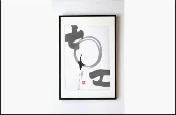 福岡市ゆかりの墨象作品《淡環》原画（A3額装）／「風と街と、心のかたち」シリーズより