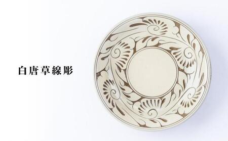皿 ＜受注生産品＞ 白唐草線彫 ( 7寸皿 × 1枚 )｜沖縄　やちむん　育陶園　人気　伝統