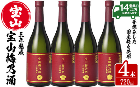 No.915 宝山梅乃酒 三年熟成(720ml×4本) 宝山 梅酒 酒 果実酒 アルコール 家飲み 宅飲み 梅 国産 熟成 鹿児島 薩摩 ギフト 贈答 常温 常温保存【西酒造】