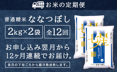 【お米の定期便】ななつぼし 2kg×2袋 《普通精米》全12回【定期便・頒布会特集】