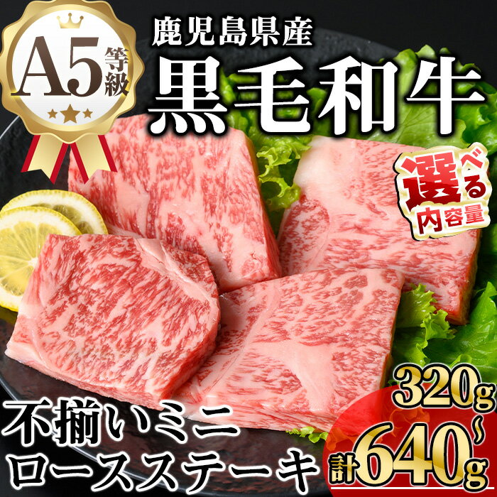 【ふるさと納税】【訳あり】＜内容量が選べる！＞鹿児島県産A5等級黒毛和牛不揃いロースミニステーキ (計320g～640g) 牛肉 鹿児島県産 牛 黒毛和牛 ロース ステーキ ロースステーキ ステーキ肉 A5 冷凍 訳あり ミニ 不揃い A5【KNOT】