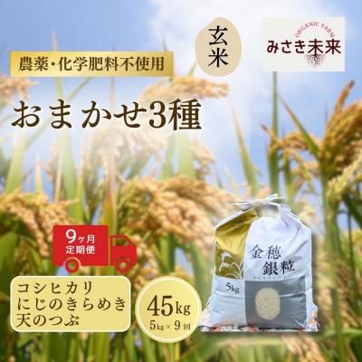 ふるさと納税 南相馬市 8年産予約 定期便 おまかせ3種 玄米 5kg×9回 栽培期間中農薬不使用 みさき未来