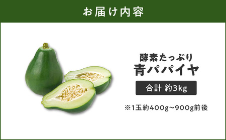 酵素 たっぷり「 青パパイヤ 」3kg W009-065 パパイヤ 野菜 先行 予約 栄養満点 美味しい おいしい あまい 間食 おやつ ビタミン 栄養 鹿児島県 沖永良部島 まるとよ農産 ふるさと納