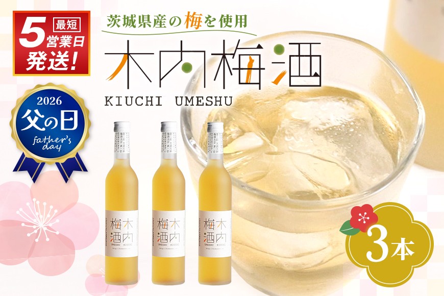 
                  梅酒 木内梅酒 3本セット 500ml×3本 父の日 まだ間に合う 果実酒 ウメ 人気 お土産 ギフト フルーティー 内祝い ご褒美 国産 紀州南高梅使用 お歳暮 お歳暮ギフト プレゼント お中元 敬老の日 うめ酒 梅酒 酒 アルコール 梅 常温 常温保存 
                