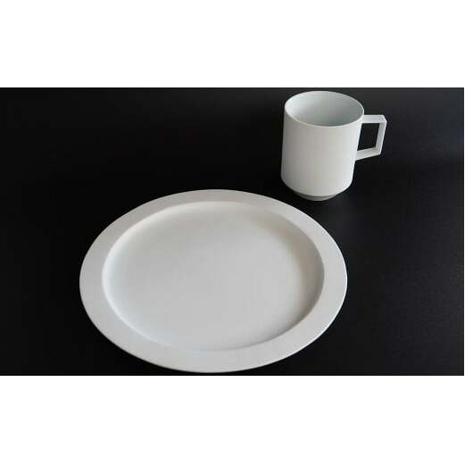 金善製陶所 24.5cm 円リムプレート・マグカップ  スノー 2枚セット 有田焼 食器 器 うつわ プレート A25-496_イメージ3